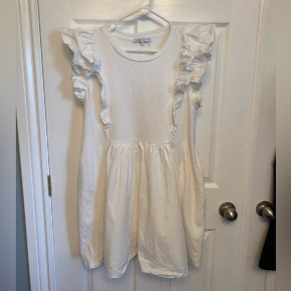 Women English Factory Babydoll Ruffle White Cotton Shift Boho Faircore Dress M